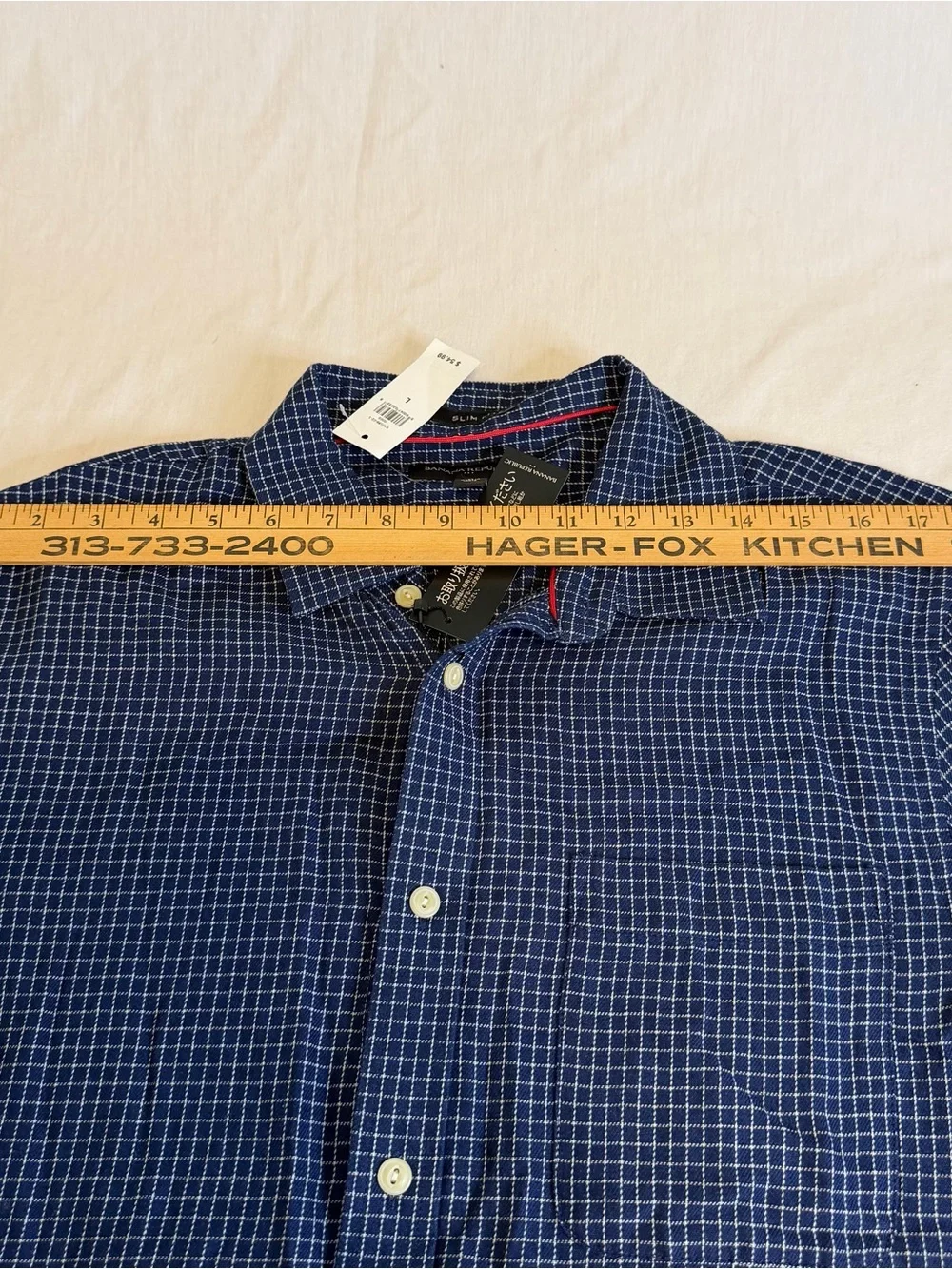 Banana Republic Navy Blue Check Short Sleeve Button-Down Slim Shirt Size L